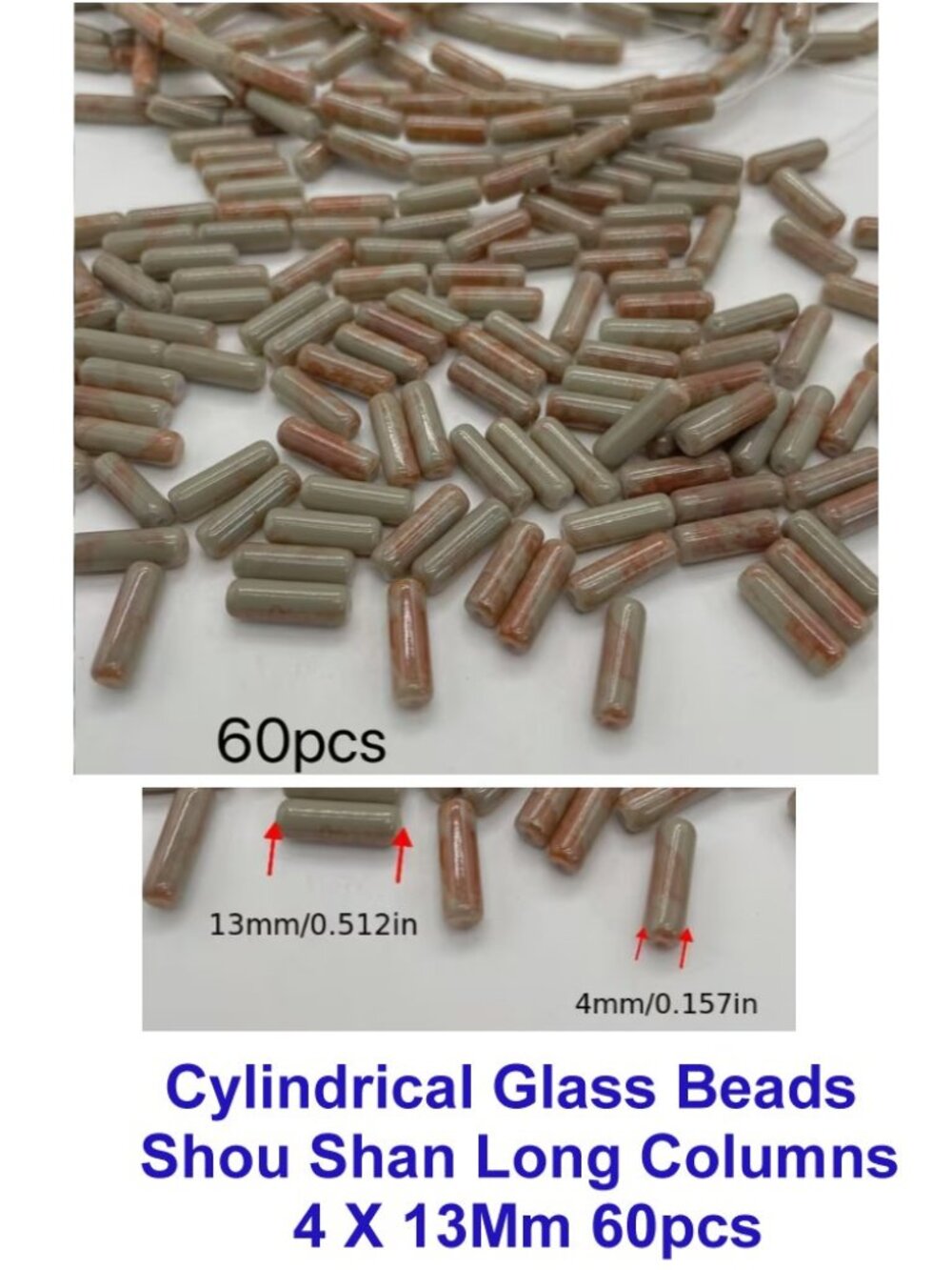 Cylindrical Glass Beads Shou Shan Long Columns 4 X 13Mm 60pcs